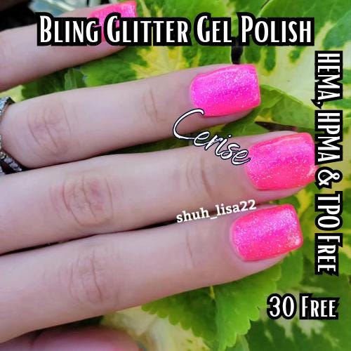 Cerise Glitter Gel Polish Mani | Hot Pink Glitter Gel Polish | HEMA, HPMA, TPO, 30 Free uv/led | 15ml | Soak Off |