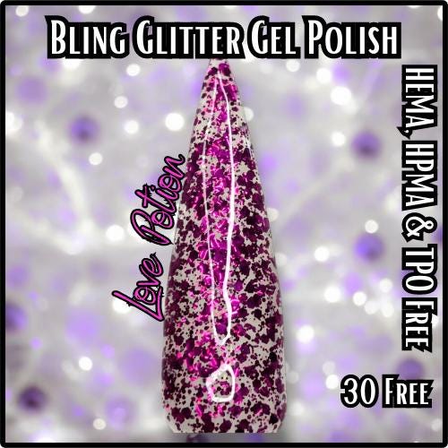 Love Potion Glitter Gel Polish | HEMA, HPMA, TPO Free uv/led | 15ml | Soak Off | Non-Yellowing | Gel Nail