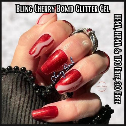 Cherry Bomb Glitter Gel Polish | HEMA, HPMA, TPO Free uv/led | 15ml | Soak Off | Non-Yellowing | Gel Nail