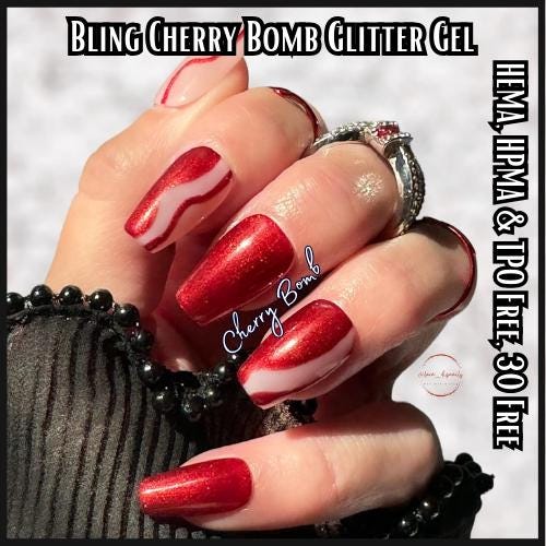 Cherry Bomb Mani | Cherry Bomb Glitter Gel Polish | HEMA, HPMA, TPO Free uv/led | 15ml | Soak Off | Non-Yellowing | Gel Nail