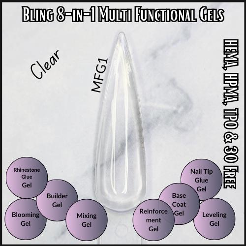 8 in 1 Multi functional Clear Gel | Builder, Base, Blooming, Nail Glue, Mixing, Leveling, Rhinestone | HEMA, HPMA, TPO, 30 Free uv/led 15ml