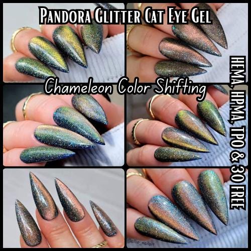 Royalty Glitter Cat Eye Gel Polish | Nebula, Inferno, Pandora | Glittery Cat Eye | Intense Sparkle | HEMA, HPMA, TPO, 30 Free uv/led |