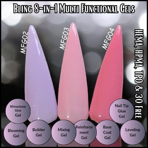 8 in 1 Multi functional Gel | Builder, Base, Blooming, Nail Glue, Mixing, Leveling, Rhinestone | HEMA, HPMA, TPO, 30 Free uv/led | 15ml