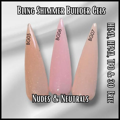 Sparkly Builder Gel in Bottle | Neutrals & Light Pink | HEMA, HPMA, TPO, 30 Free uv/led | 15ml | Soak Off