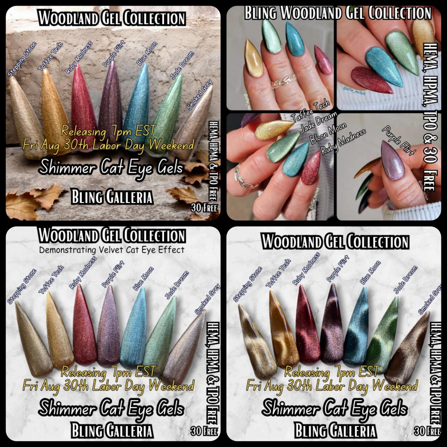 Shimmer Cat Eye Gel Polish | Woodland Collection | Stepping Stone, Toffee Tech, Ruby Madness, More Names in Photo | HEMA, HPMA, TPO, 30 Free