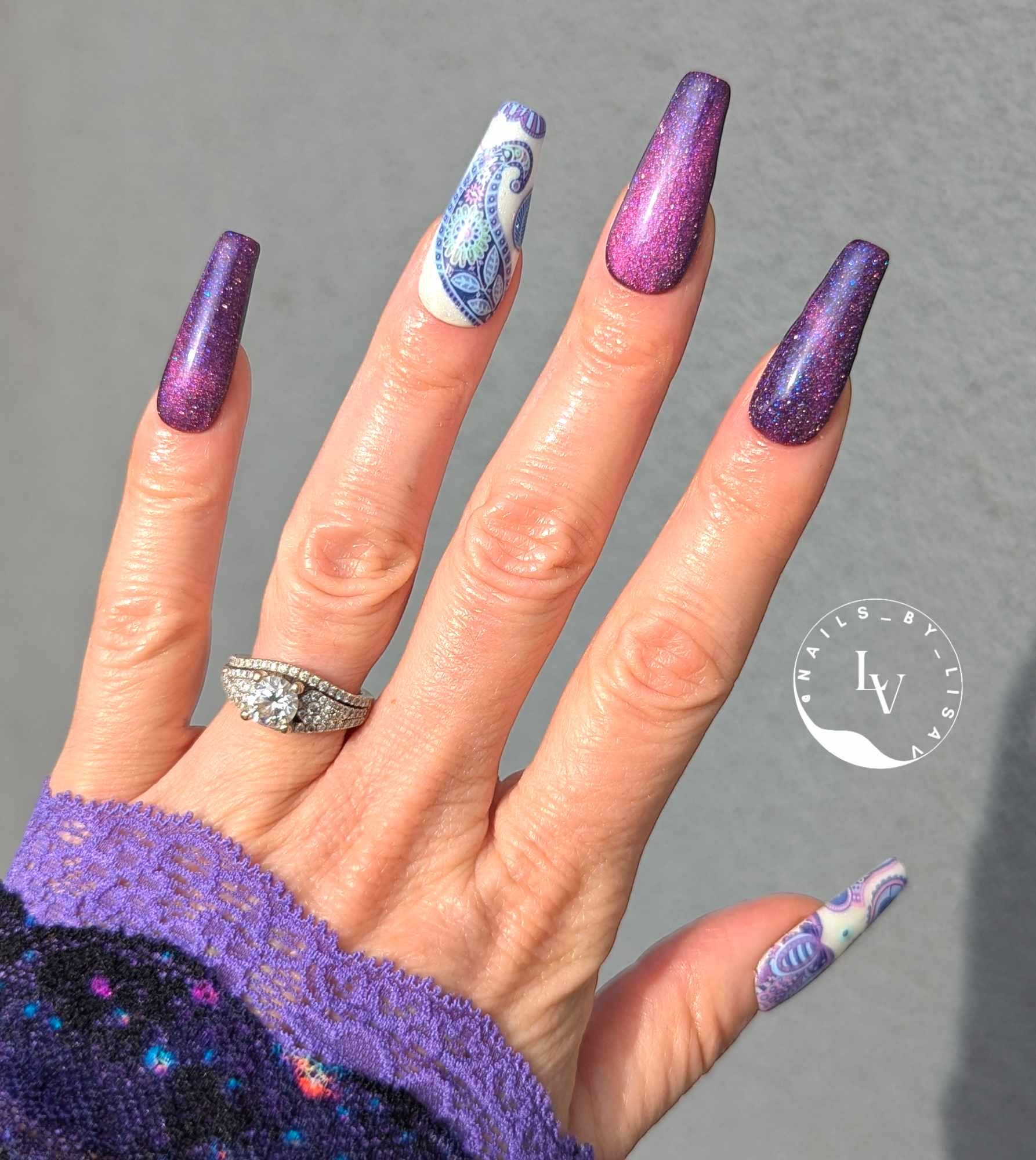 Grape Veil Glow Boho Mani | Grape Veil Glittery Cat Eye | White Lightning Glow Gel | Boho Transfer Foil Set | HEMA, HPMA, TPO Free uv/led |