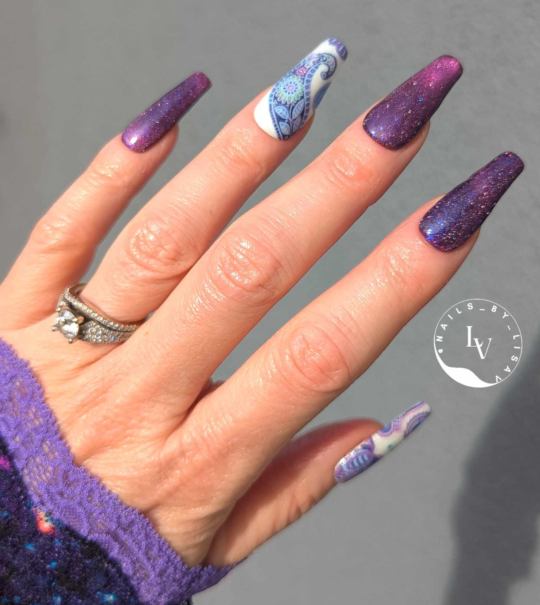 Grape Veil Glow Boho Mani | Grape Veil Glittery Cat Eye | White Lightning Glow Gel | Boho Transfer Foil Set | HEMA, HPMA, TPO Free uv/led |