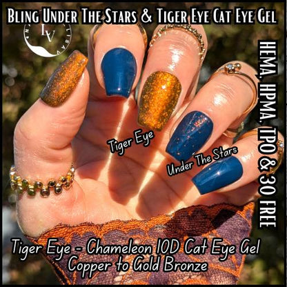 Tiger Eye 10D Cat Eye + Under The Stars Navy Gel Mani | Tiger Eye - Copper Shimmery Cat Eye | HEMA HPMA TPO 30 Free uv/led | 15ml | Gel Nail