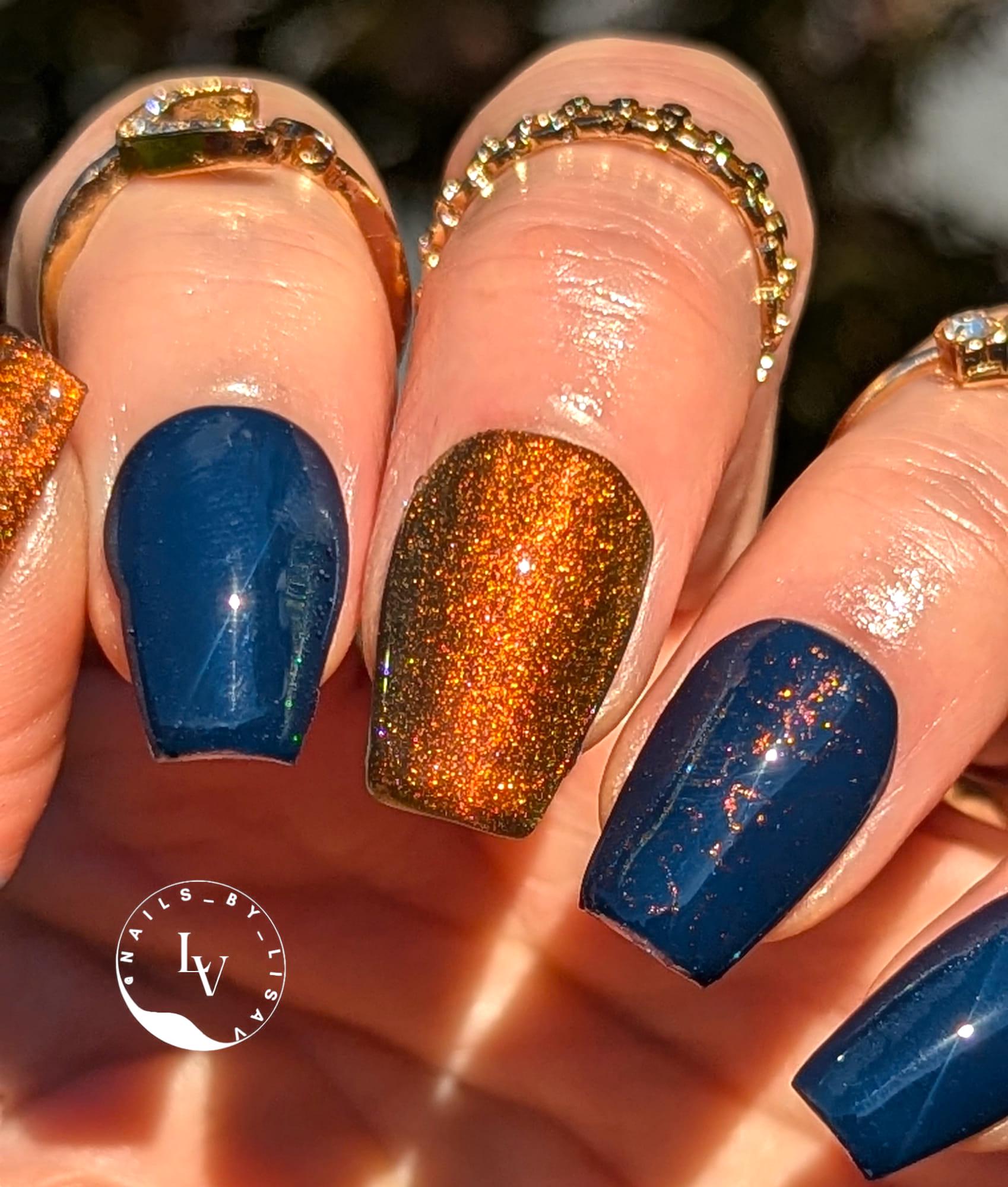 Tiger Eye 10D Cat Eye + Under The Stars Navy Gel Mani | Tiger Eye - Copper Shimmery Cat Eye | HEMA HPMA TPO 30 Free uv/led | 15ml | Gel Nail