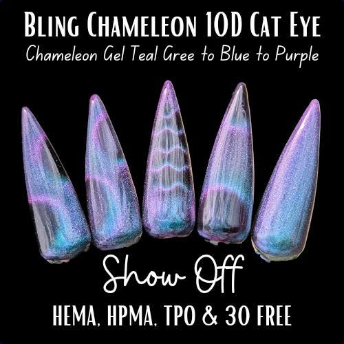 Chameleon Velvet Cat Eye Gel Mani | Show Off | Chameleon Cat Eye | Teal Green, Purple, Blue | HEMA, HPMA, TPO, uv/led | 15ml | Gel Nail