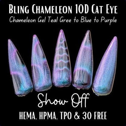 Chameleon Velvet Cat Eye Gel Mani | Show Off | Chameleon Cat Eye | Teal Green, Purple, Blue | HEMA, HPMA, TPO, uv/led | 15ml | Gel Nail