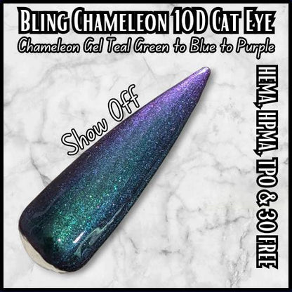 Chameleon Shimmer Gel Mani | Show Off | Chameleon Cat Eye | Teal Green, Purple, Blue | HEMA, HPMA, TPO, 30 Free uv/led | 15ml | Gel Nail