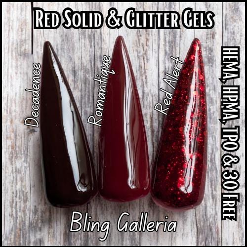 Decadence Red Alert Red Gel Mani | Dark Red Solid and Glitter Gel | HEMA HPMA TPO Free uv/led | 15ml | Gel Nails