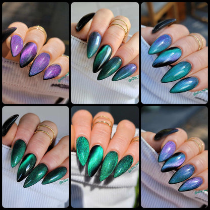 Chameleon Shimmer Gel Mani | Show Off | Chameleon Cat Eye | Teal Green, Purple, Blue | HEMA, HPMA, TPO, 30 Free uv/led | 15ml | Gel Nail