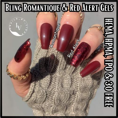 Decadence Romantique Red Solid; Red Alert Red Glitter Gel - HEMA HPMA TPO Free