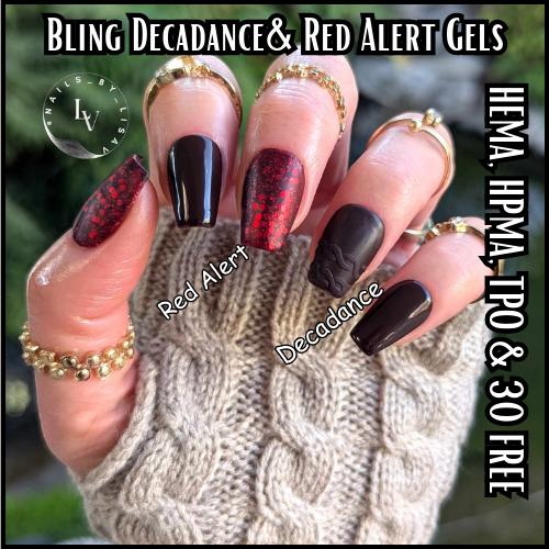 Decadence Romantique Red Solid; Red Alert Red Glitter Gel - HEMA HPMA TPO Free