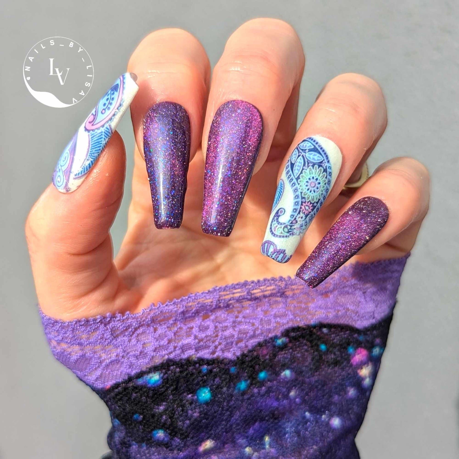 Grape Veil Glow Boho Mani | Grape Veil Glittery Cat Eye | White Lightning Glow Gel | Boho Transfer Foil Set | HEMA, HPMA, TPO Free uv/led |