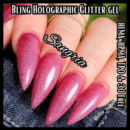 Sangria Holographic Glitter Gel | Burgundy | Maroon | HEMA HPMA tpo Free uv/led | 15ml