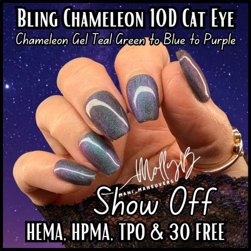 Chameleon Velvet Cat Eye Gel Mani | Show Off | Chameleon Cat Eye | Teal Green, Purple, Blue | HEMA, HPMA, TPO, uv/led | 15ml | Gel Nail