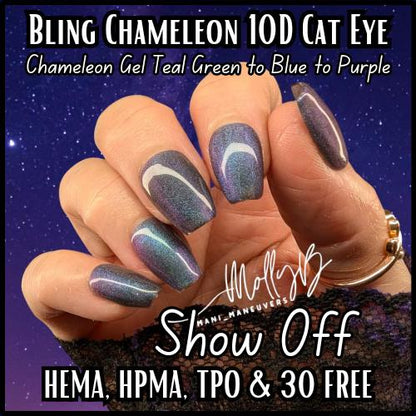 Chameleon Shimmer Gel Mani | Show Off | Chameleon Cat Eye | Teal Green, Purple, Blue | HEMA, HPMA, TPO, 30 Free uv/led | 15ml | Gel Nail