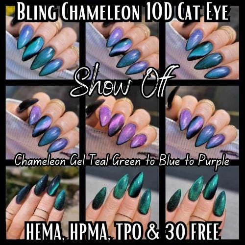 Chameleon Velvet Cat Eye Gel Mani | Show Off | Chameleon Cat Eye | Teal Green, Purple, Blue | HEMA, HPMA, TPO, uv/led | 15ml | Gel Nail