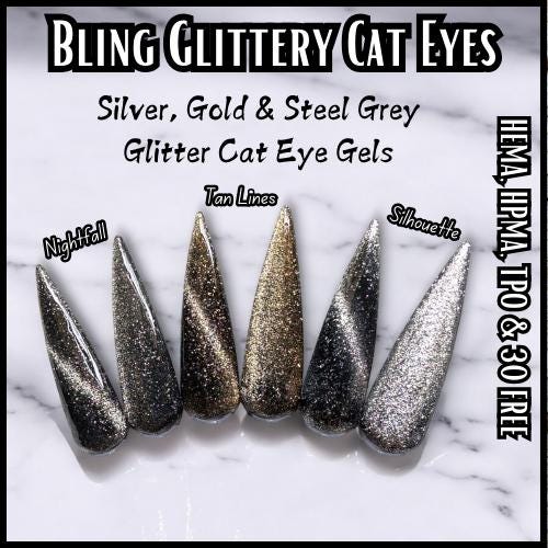 Nightfall Glittery Cat Eye | Dark Grey | HEMA, HPMA, TPO, 30 Free uv/led | 15ml | Soak Off |