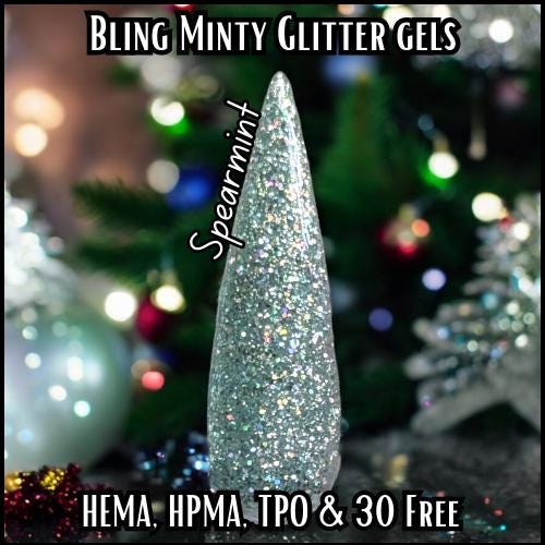 Minty Glitter Gels | Peppermint and Spearmint Glitter Gels | Silver Glitz Glitter Gel |HEMA, HPMA, TPO, 30 Free uv/led |