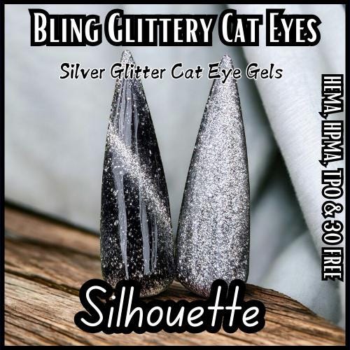 Silhouette Cat Eye | Silver Glitter | HEMA, HPMA, TPO, 30 Free uv/led | 15ml | Soak Off |