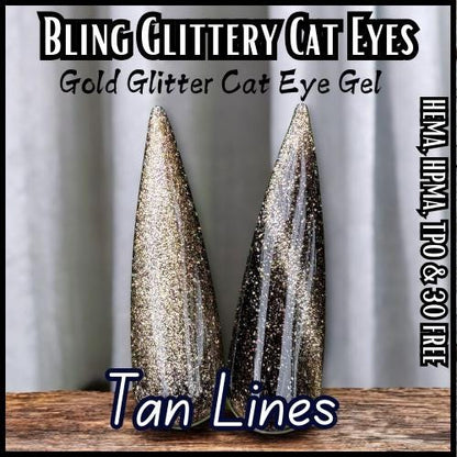 Tan Lines Glittery Cat Eye | Gold Glitter | HEMA, HPMA, TPO, 30 Free uv/led | 15ml | Soak Off |