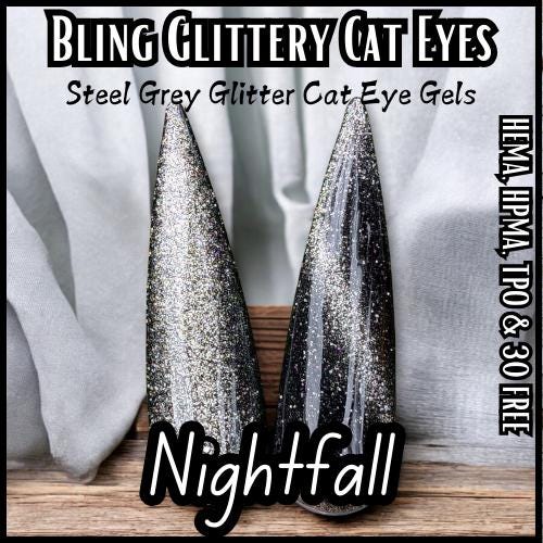 Nightfall Glittery Cat Eye | Dark Grey | HEMA, HPMA, TPO, 30 Free uv/led | 15ml | Soak Off |