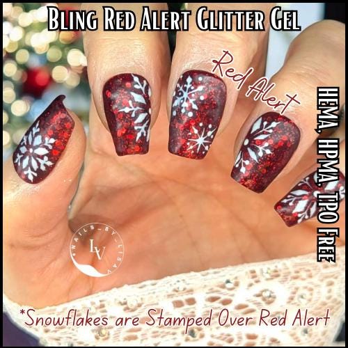 Red Alert Mani | Dark Red Glitter Gels | HEMA HPMA TPO Free uv/led | 15ml | Gel Nails