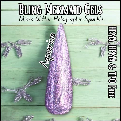 Aquarius | Mermaid Gels | Sparkly Micro Flake Glitter Gel | 30 Free | HEMA, HPMA, TPO Free uv/led | 15ml | Soak Off |