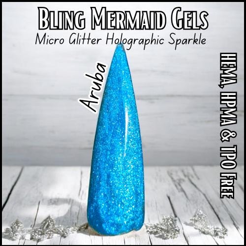 Aruba | Mermaid Gels | Sparkly Micro Flake Glitter Gel | 30 Free | HEMA, HPMA, TPO Free uv/led | 15ml | Soak Off |