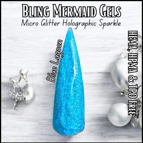 Blue Lagoon | Mermaid Gels | Sparkly Micro Flake Glitter Gel | 30 Free | HEMA, HPMA, TPO Free uv/led | 15ml | Soak Off |