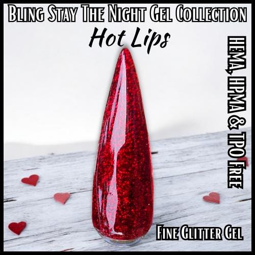 Hot Lips Glitter Gel | Stay The Night Collection | HEMA HPMA TPO Free uv/led | 15ml | Gel Nails