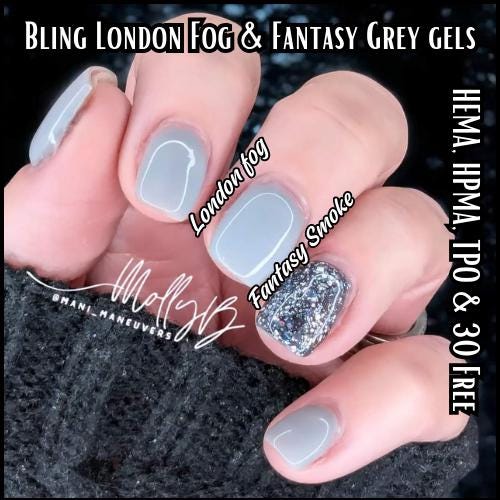 London Fog, Fantasy Smoke Gel Mani | Solid Grey Gel | Dark Grey Glitter Gel | HEMA, HPMA, TPO Free uv/led | 15ml | Gel Nail