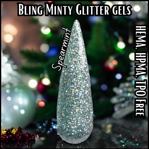 Spearmint Glitter Gels | Minty Glitter Gels | HEMA, HPMA, TPO, 30 Free uv/led |